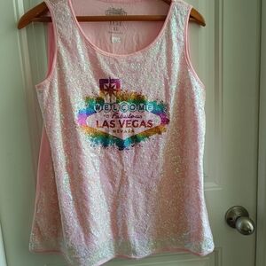 Pink Colorful Sequin IFSE Las Vegas Nevada Tank Top Women's XL